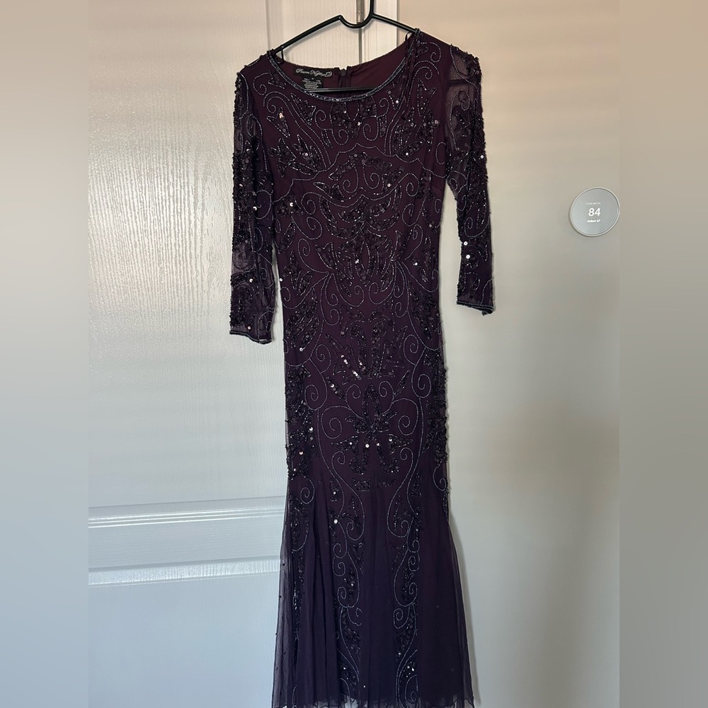 Pissaro Nights Long Sleeve Embellished Dress in Deep Purple